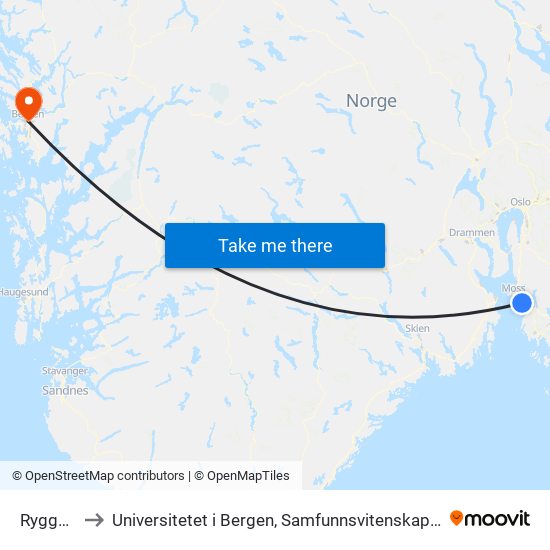 Rygge E6 to Universitetet i Bergen, Samfunnsvitenskapelig fakultet map