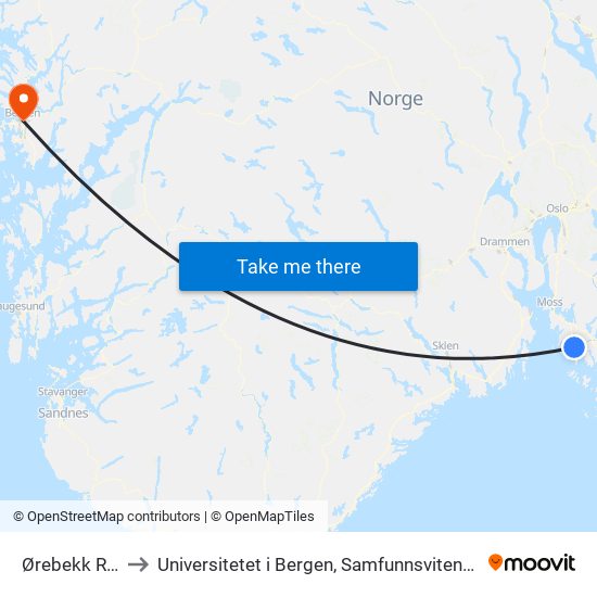 Ørebekk Rv. 110 to Universitetet i Bergen, Samfunnsvitenskapelig fakultet map