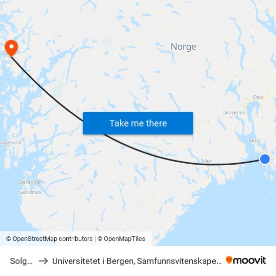 Solgård to Universitetet i Bergen, Samfunnsvitenskapelig fakultet map