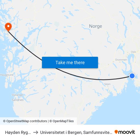 Høyden Ryggeveien to Universitetet i Bergen, Samfunnsvitenskapelig fakultet map