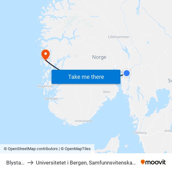 Blystadlia to Universitetet i Bergen, Samfunnsvitenskapelig fakultet map