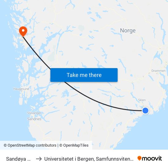 Sandøya Brygge to Universitetet i Bergen, Samfunnsvitenskapelig fakultet map