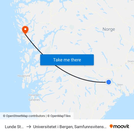 Lunde Stasjon to Universitetet i Bergen, Samfunnsvitenskapelig fakultet map