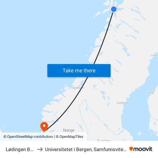 Lødingen Buss Taxi to Universitetet i Bergen, Samfunnsvitenskapelig fakultet map