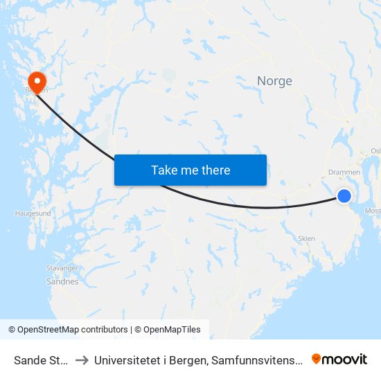 Sande Stasjon to Universitetet i Bergen, Samfunnsvitenskapelig fakultet map