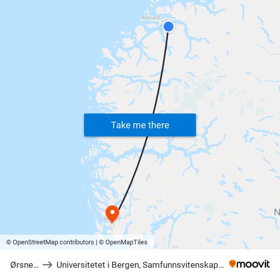 Ørsneset to Universitetet i Bergen, Samfunnsvitenskapelig fakultet map