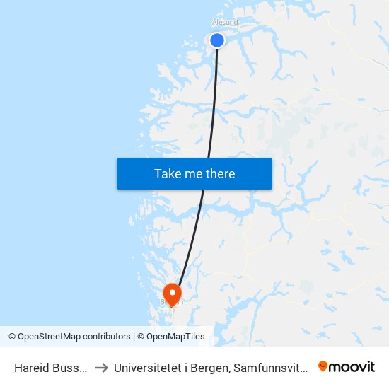 Hareid Bussterminal to Universitetet i Bergen, Samfunnsvitenskapelig fakultet map