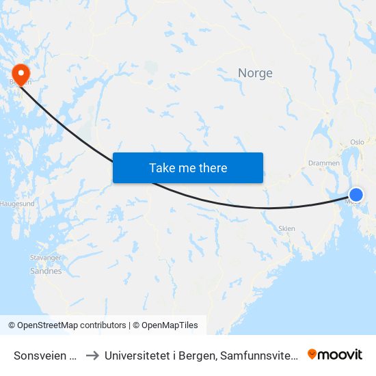 Sonsveien Stasjon to Universitetet i Bergen, Samfunnsvitenskapelig fakultet map