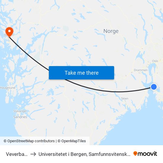 Veverbakken to Universitetet i Bergen, Samfunnsvitenskapelig fakultet map