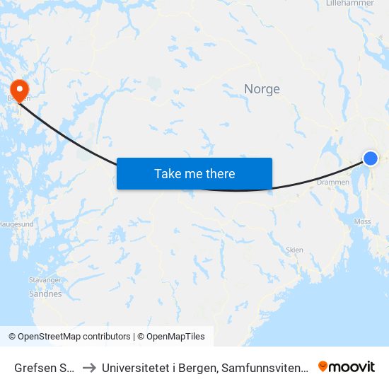 Grefsen Stadion to Universitetet i Bergen, Samfunnsvitenskapelig fakultet map