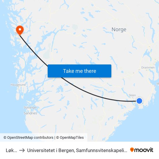 Løkka to Universitetet i Bergen, Samfunnsvitenskapelig fakultet map