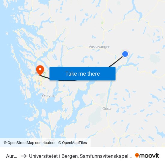 Aurdal to Universitetet i Bergen, Samfunnsvitenskapelig fakultet map