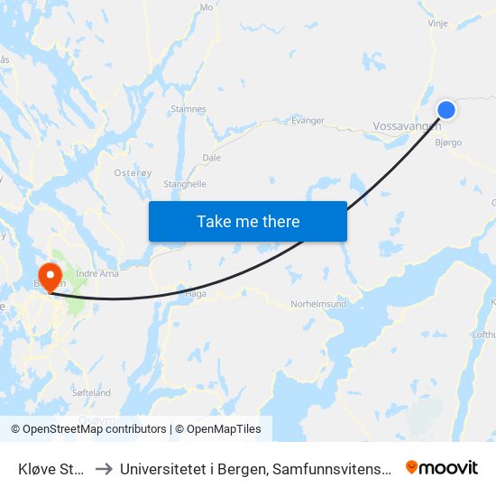 Kløve Stasjon to Universitetet i Bergen, Samfunnsvitenskapelig fakultet map