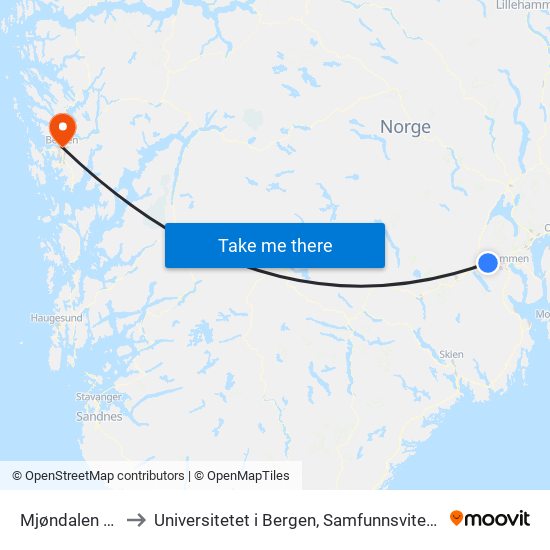 Mjøndalen Stasjon to Universitetet i Bergen, Samfunnsvitenskapelig fakultet map