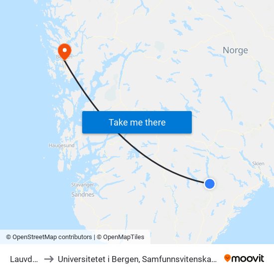 Lauvdalen to Universitetet i Bergen, Samfunnsvitenskapelig fakultet map