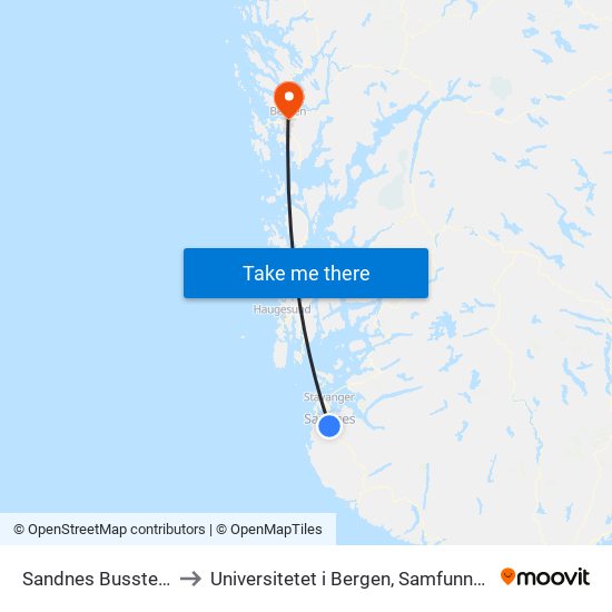 Sandnes Bussterminal Ruten to Universitetet i Bergen, Samfunnsvitenskapelig fakultet map