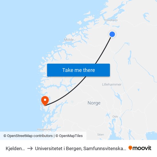 Kjelden Bru to Universitetet i Bergen, Samfunnsvitenskapelig fakultet map