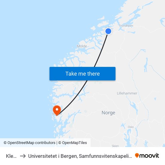 Kleiva to Universitetet i Bergen, Samfunnsvitenskapelig fakultet map