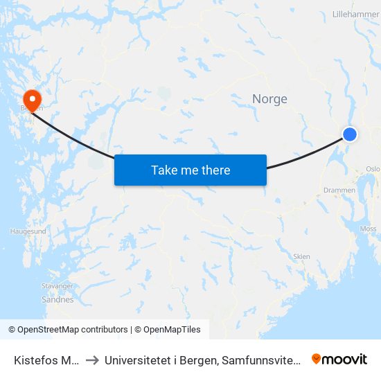 Kistefos Museum to Universitetet i Bergen, Samfunnsvitenskapelig fakultet map