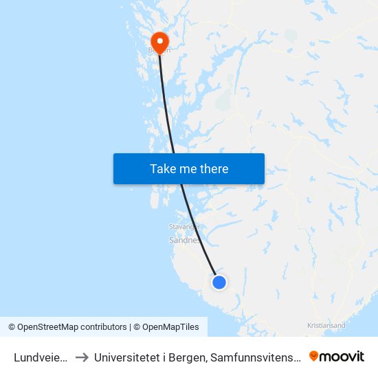 Lundveien 110 to Universitetet i Bergen, Samfunnsvitenskapelig fakultet map