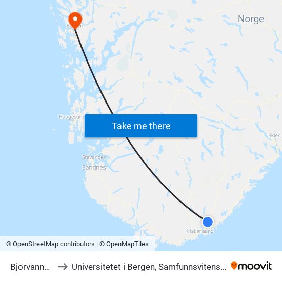Bjorvannsveien to Universitetet i Bergen, Samfunnsvitenskapelig fakultet map