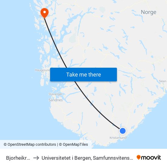 Bjorheikrysset to Universitetet i Bergen, Samfunnsvitenskapelig fakultet map