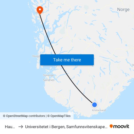 Hauane to Universitetet i Bergen, Samfunnsvitenskapelig fakultet map