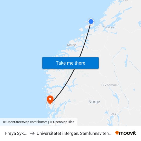 Frøya Sykehjem to Universitetet i Bergen, Samfunnsvitenskapelig fakultet map