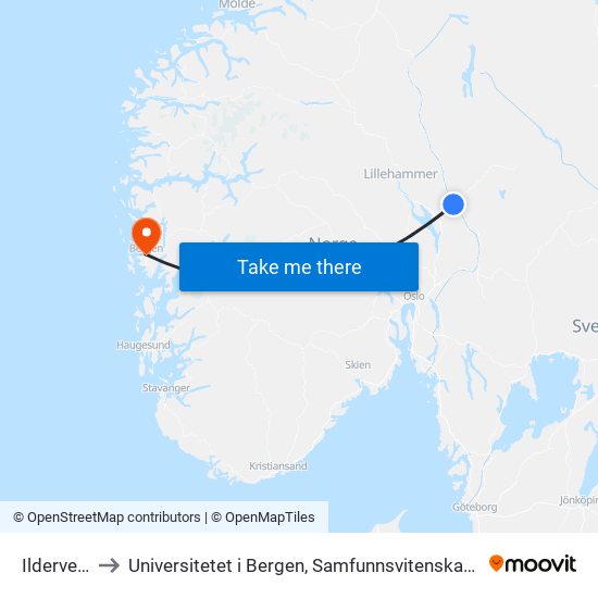 Ildervegen to Universitetet i Bergen, Samfunnsvitenskapelig fakultet map