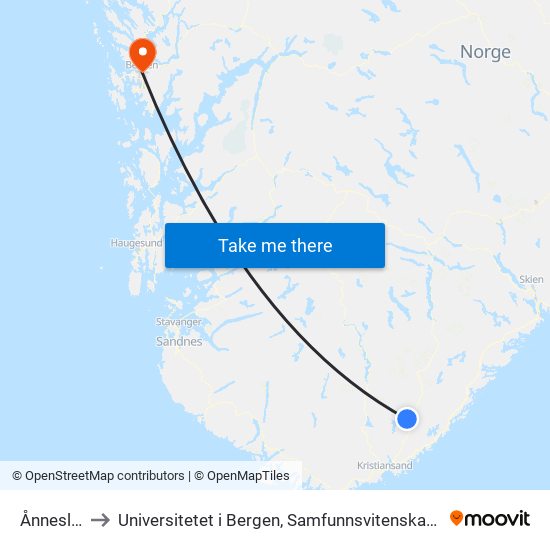 Ånnesland to Universitetet i Bergen, Samfunnsvitenskapelig fakultet map