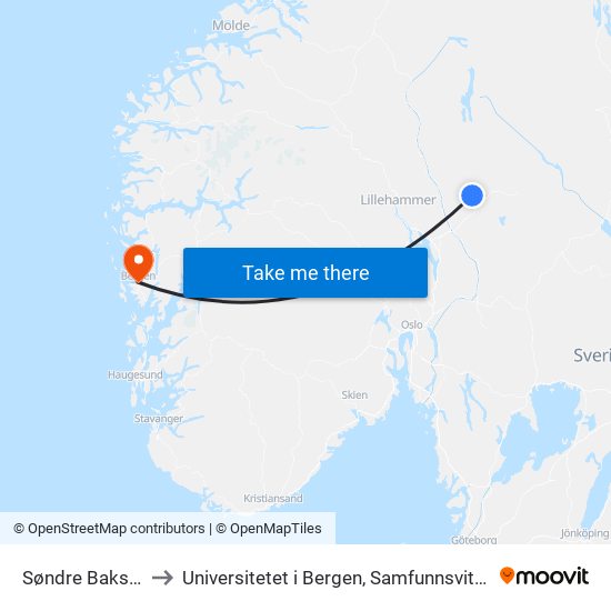 Søndre Baksjøberget to Universitetet i Bergen, Samfunnsvitenskapelig fakultet map