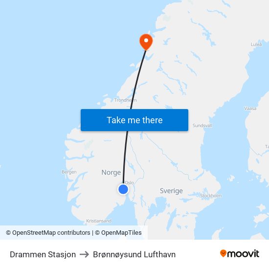 Drammen Stasjon to Brønnøysund Lufthavn map