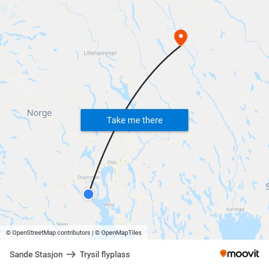 Sande Stasjon to Trysil flyplass map