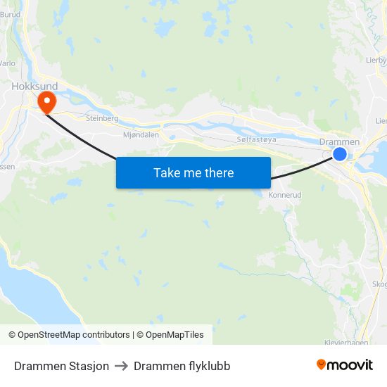 Drammen Stasjon to Drammen flyklubb map