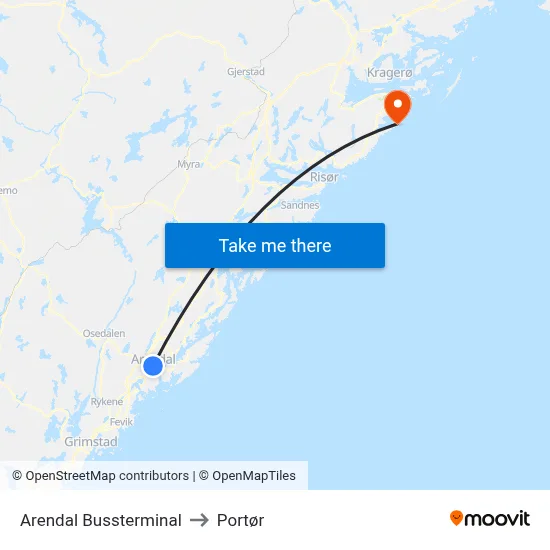 Arendal Bussterminal to Portør map