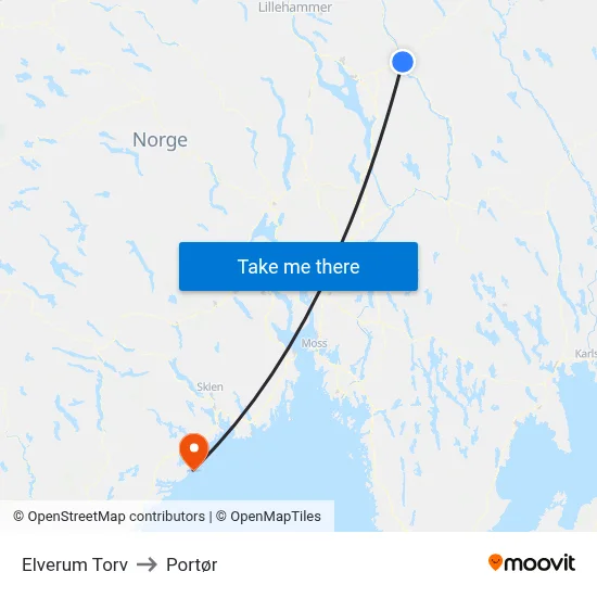 Elverum Torv to Portør map