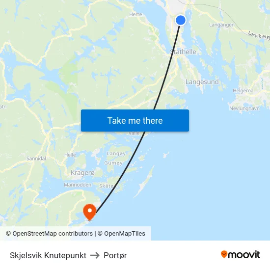 Skjelsvik Knutepunkt to Portør map