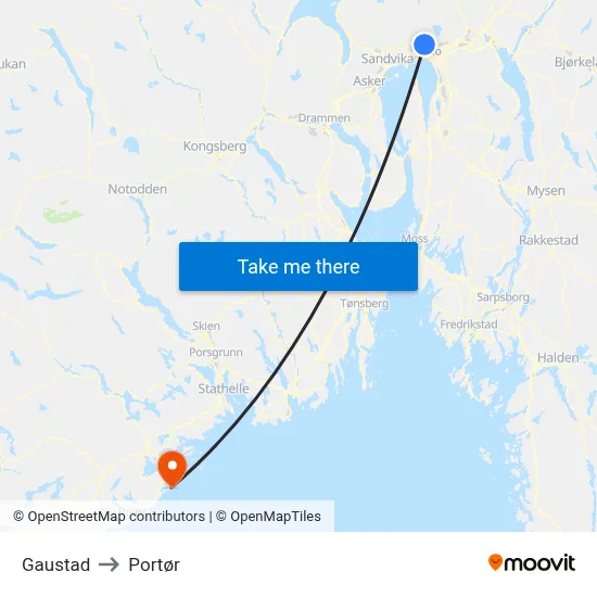 Gaustad to Portør map