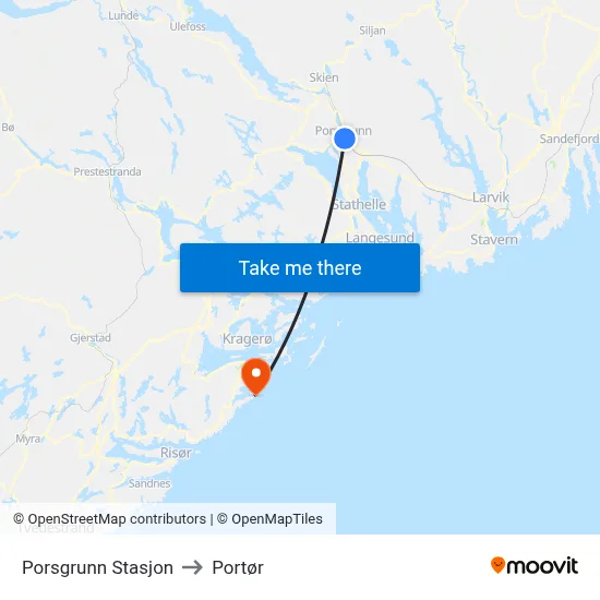 Porsgrunn Stasjon to Portør map