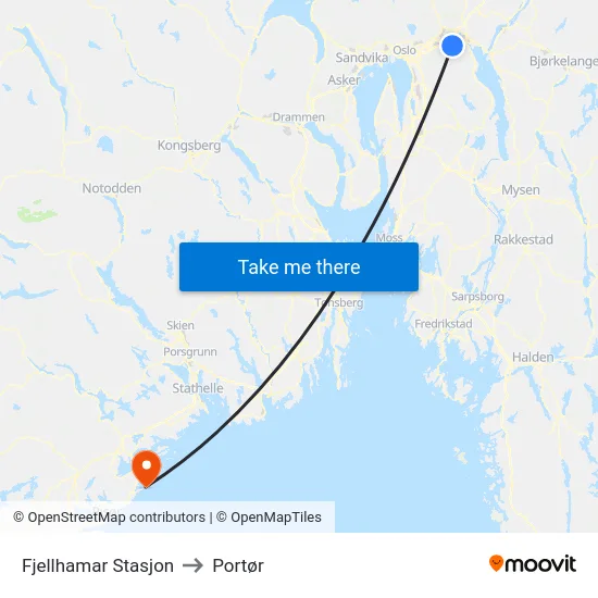 Fjellhamar Stasjon to Portør map