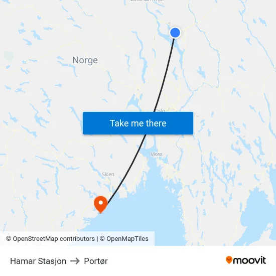 Hamar Stasjon to Portør map