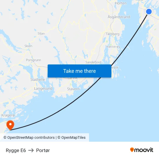 Rygge E6 to Portør map