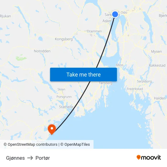 Gjønnes to Portør map