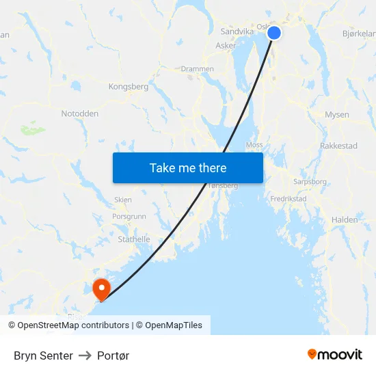 Bryn Senter to Portør map