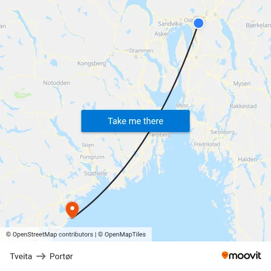 Tveita to Portør map