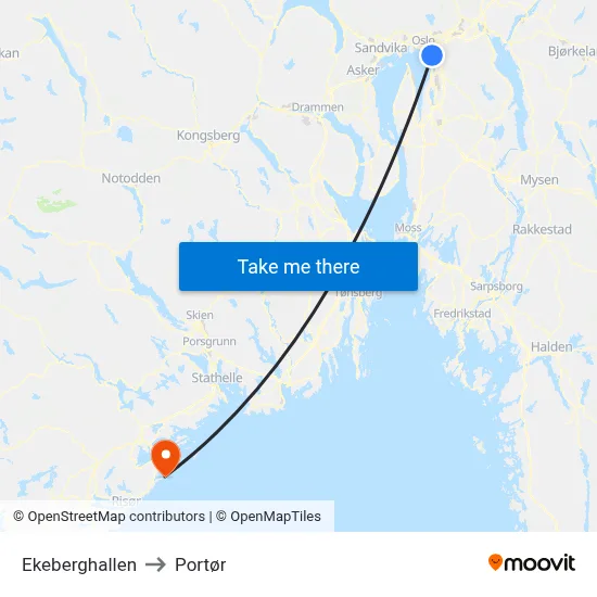 Ekeberghallen to Portør map