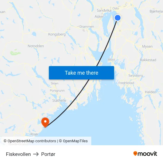 Fiskevollen to Portør map