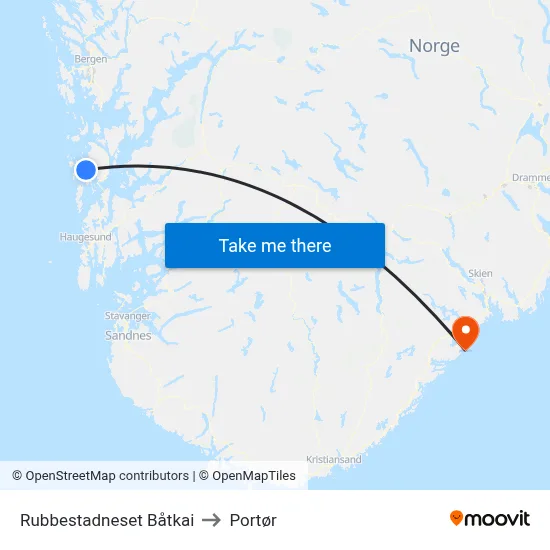 Rubbestadneset Båtkai to Portør map