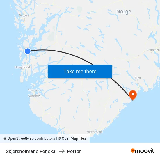 Skjersholmane Ferjekai to Portør map