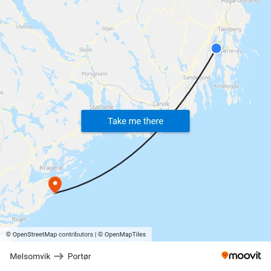 Melsomvik to Portør map